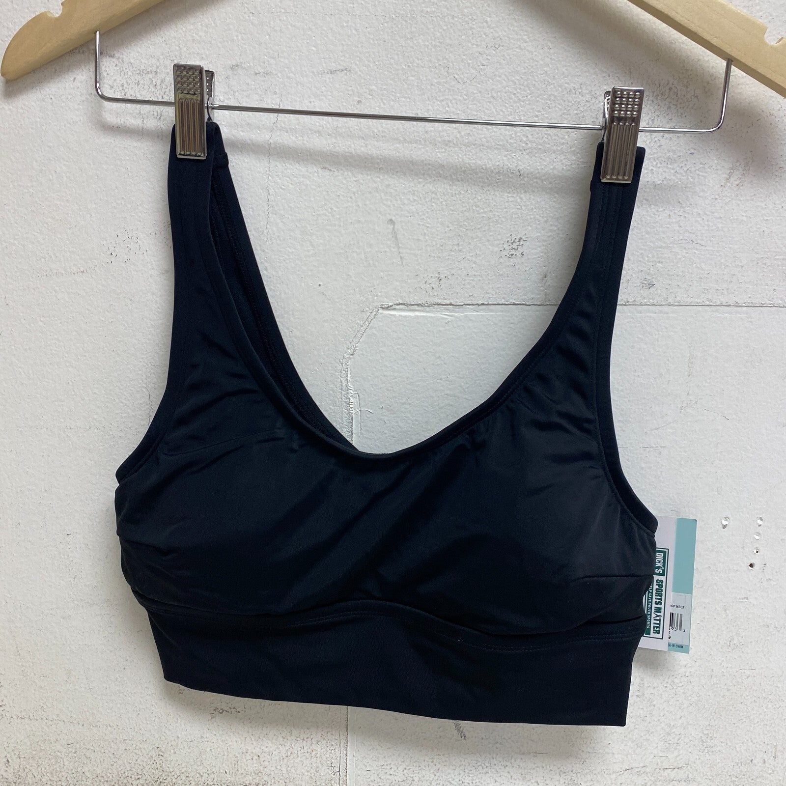 DSG Women's Long Line Scoop Neck Swim Bikini Top Pure Black DSW2786Z