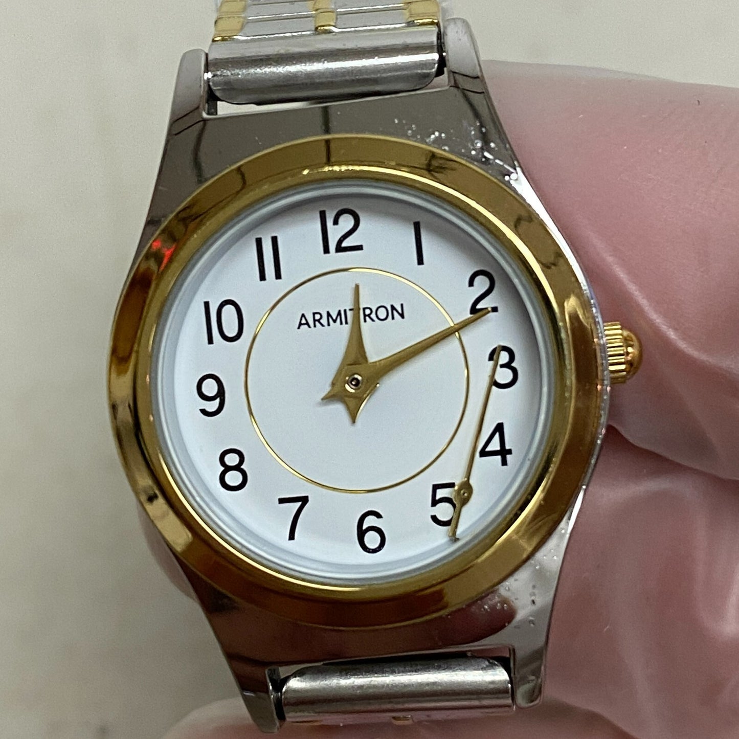 Armitron Watch Japan Quartz Women Dual Tone Gold Plated Stretch Steel 75/5420TTG