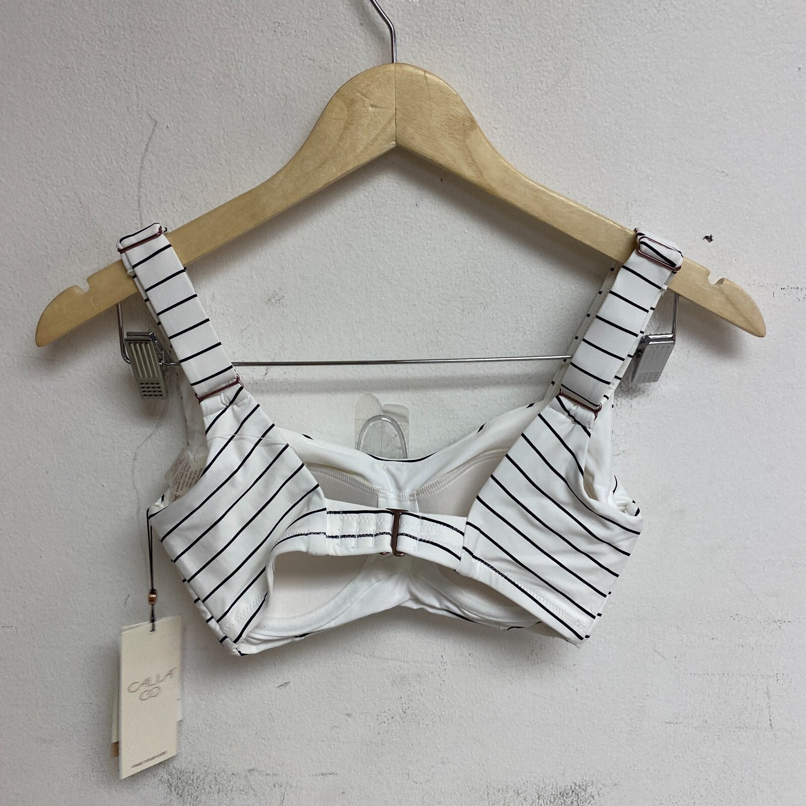 Calia Women's Power sculpt Swim Bikini Top Stripe White WSA22208PRT New!