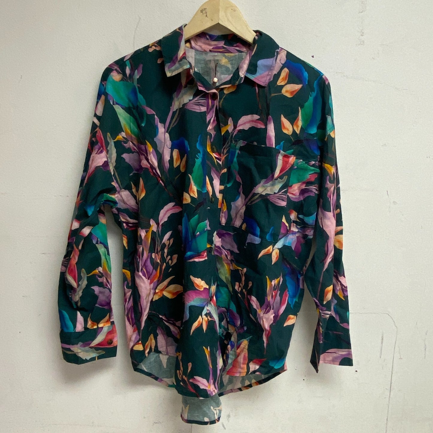 CALIA Women's Oversized Long Sleeve Button Down Cover Up Aqua Multi WSA23919PRT