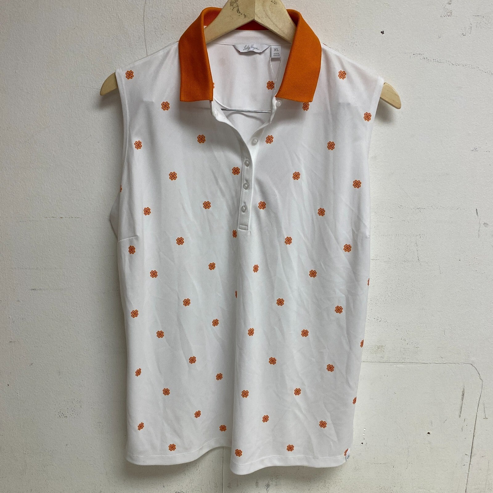 Lady Hagen women's PRNT Sleeves Ruffle Placket Polo White Scarf Print WGH11479