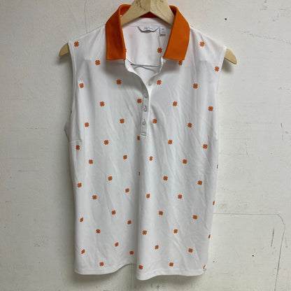 Lady Hagen women's PRNT Sleeves Ruffle Placket Polo White Scarf Print WGH11479