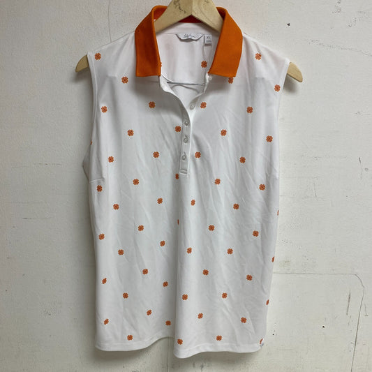 Lady Hagen women's PRNT Sleeves Ruffle Placket Polo White Scarf Print WGH11479