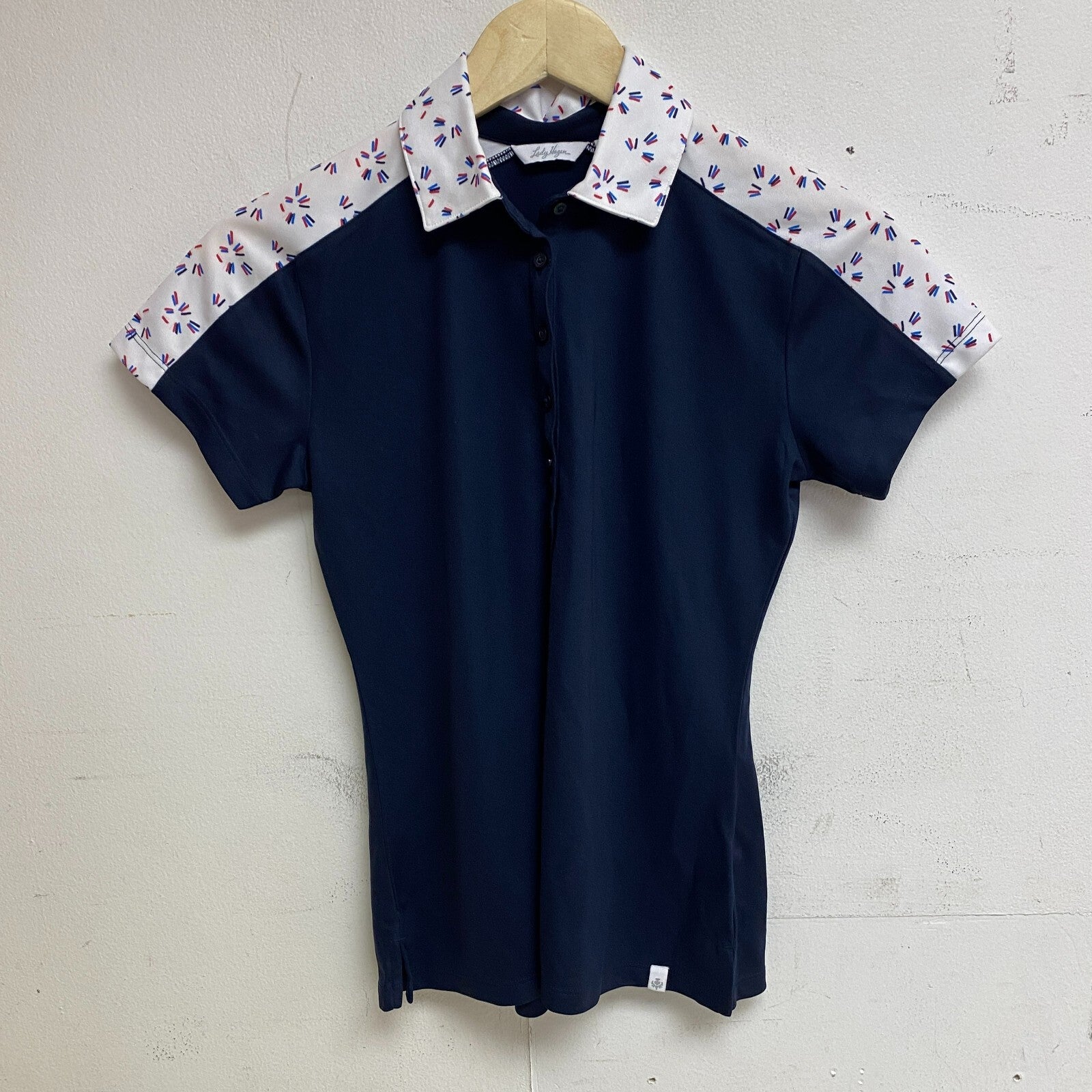 Lady Hagen Women' Print Block Short Sleeve Polo White / Dark Navy  WGH11451