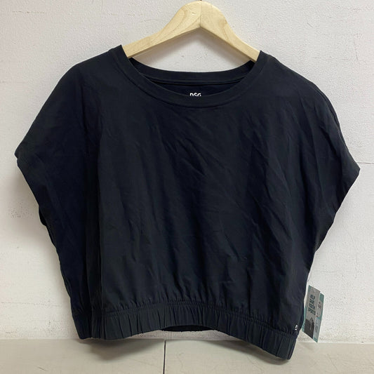 DSG Women's Cinched Hem T-Shirt Pure Black Solid Short Sleeve DAW12116