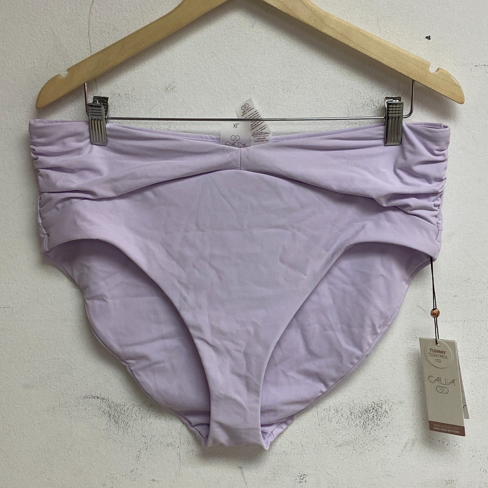CALIA Women's High Rise Shirred V Front Swim Bottom Blooming Lilac WSA23407