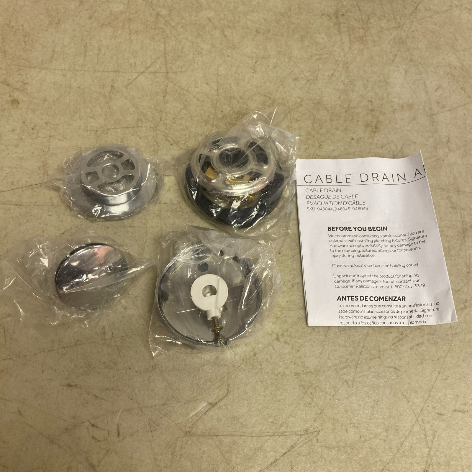 Signature Hardware 17-22" Tub PVC Cable Drain - Chrome