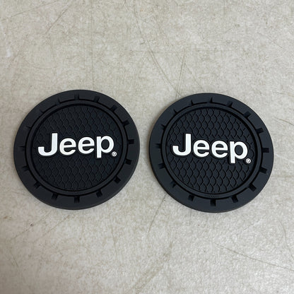 Jeep Plasticolor 000652R01 Jeep Logo Cup Holder Coaster Set 2 Pack Black PVC