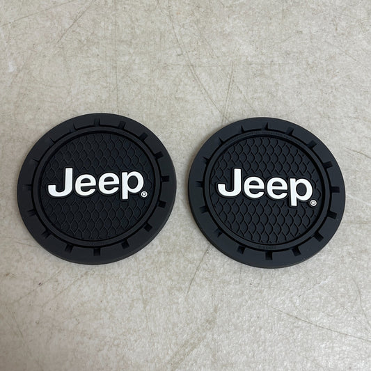 Jeep Plasticolor 000652R01 Jeep Logo Cup Holder Coaster Set 2 Pack Black PVC