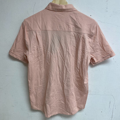 VRST Men Short Sleeve Button Down Collared Neck Shirt Pink Crepe MAX200333 New!