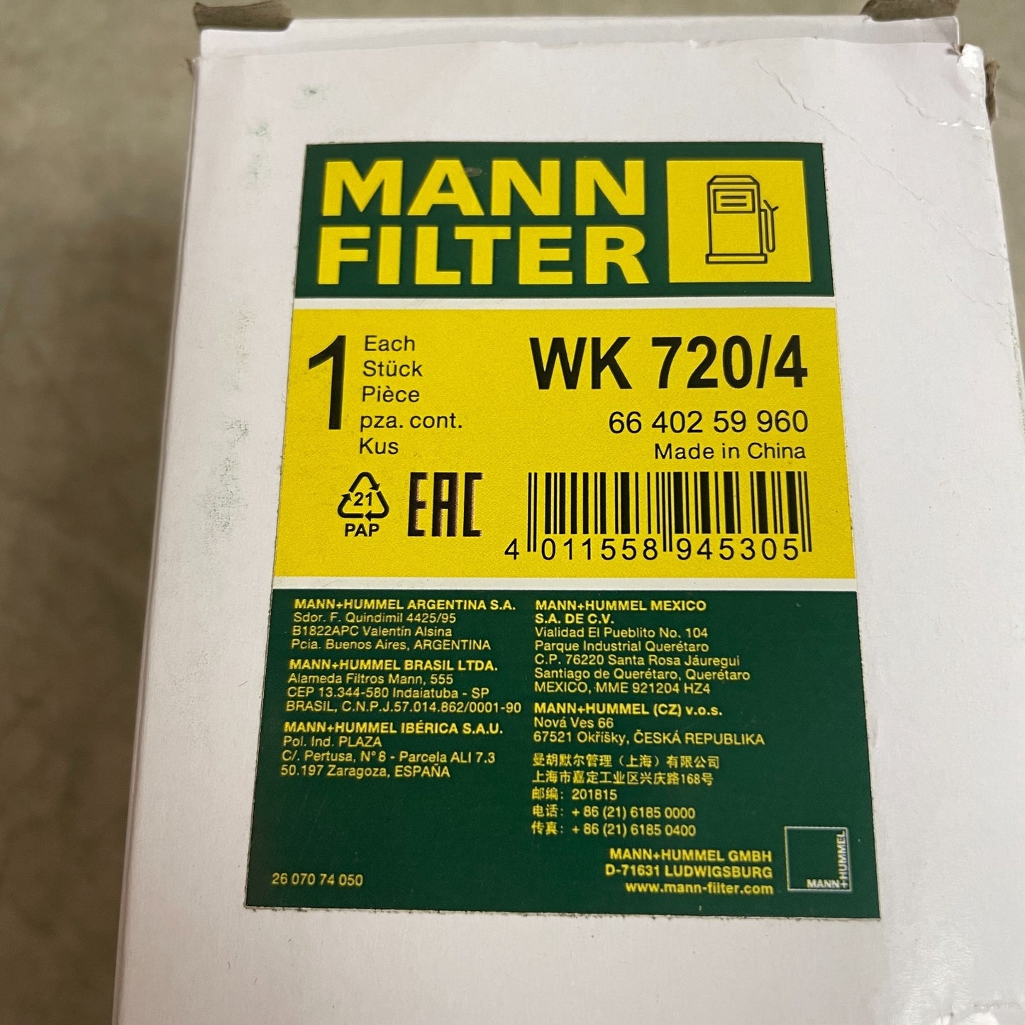 MANN FILTER WK 720/4 Fuel Filter OE 4F0201511E / 4F0201511C Audi / R8 / A6