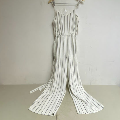 Bar III Women's Dressy Jumpsuit Striped Wide Leg Strapped Black White Size 12