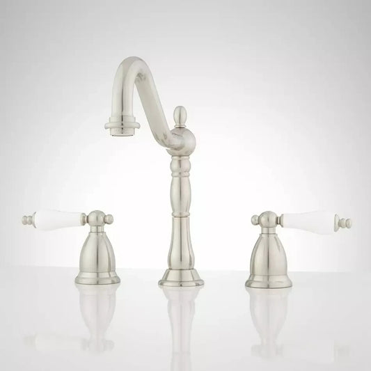 Signature Hardware VICTORIAN GOOSENECK BATHROOM FAUCET-PORCELAIN LEVER H,,,,,,,,