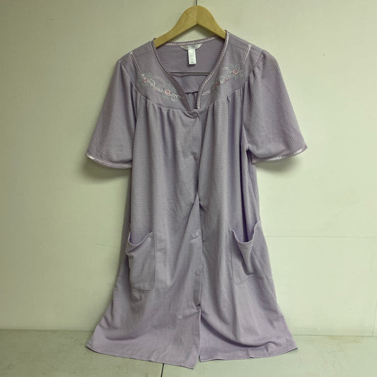 Adonna Embroidered Sleepwear Dress Womens Medium Purple Nightgown Knit