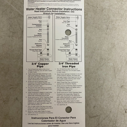 Eastman Water Heater Installation Kit 3/4" Copper pipe, 3/4" Threaded iron pipe