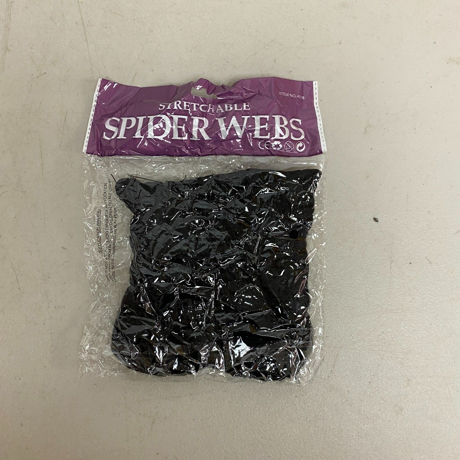 Stretchable Spider Web Decoration Black w/ Orange Spider Accents