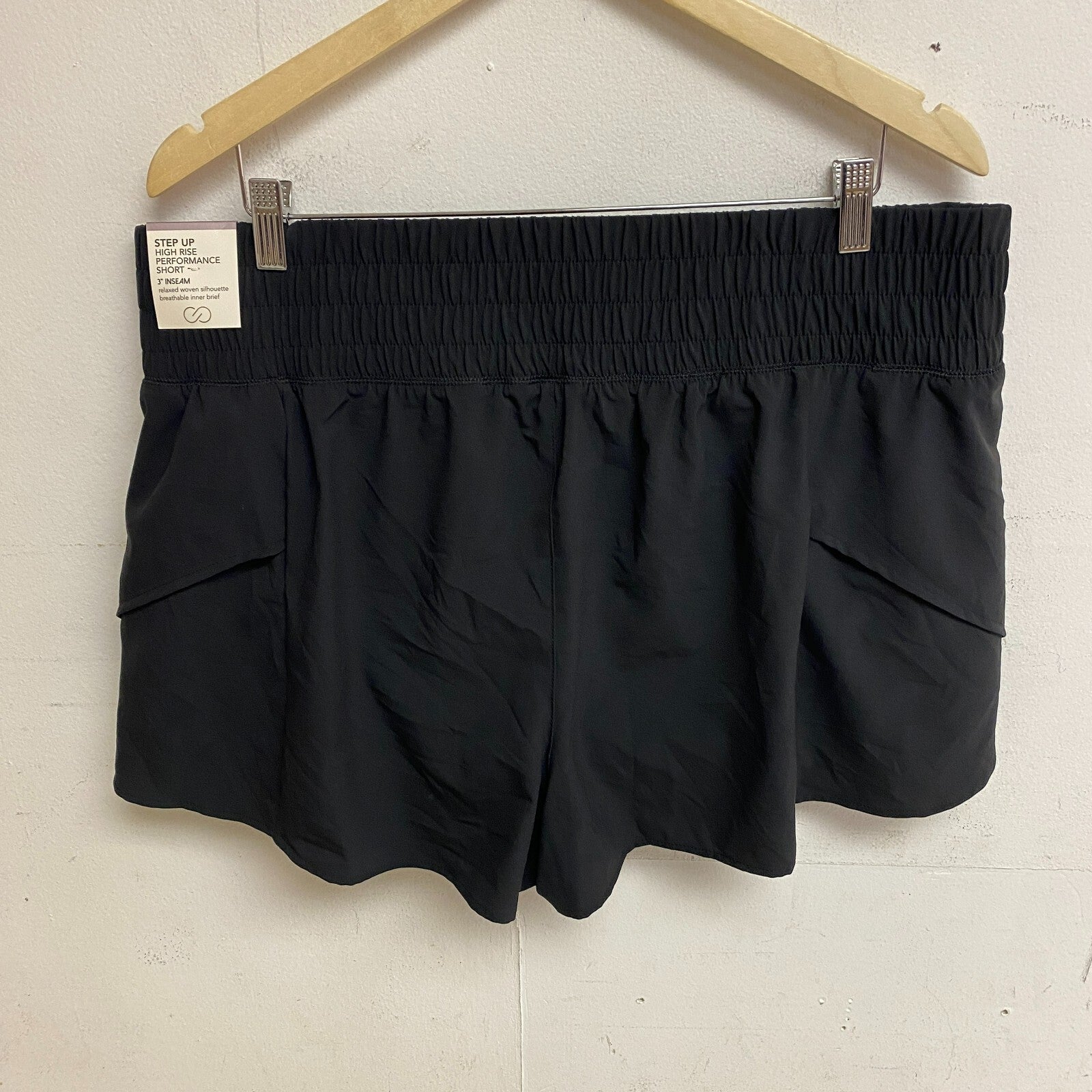 Calia Woven High Rise Petal Hem Short Pure Black Solid WAX12259