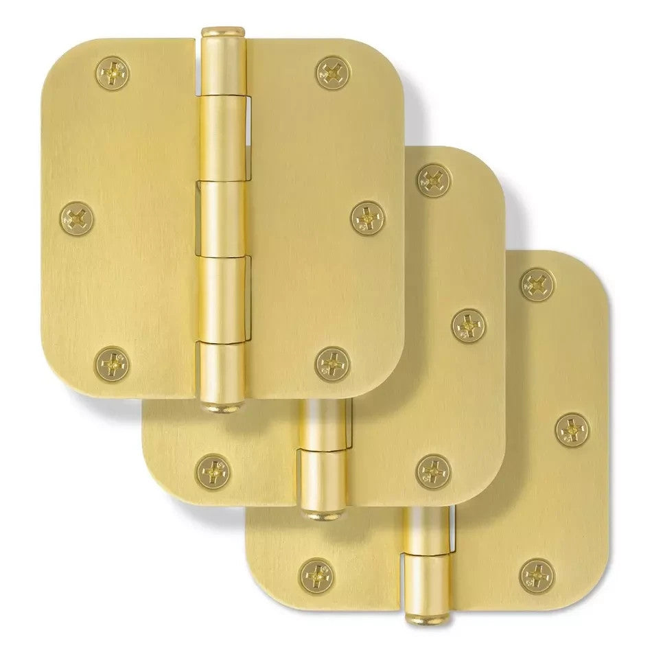 Signature Hardware Rounded Steel Door Hinges 3‑Pack Plain Bearing Champagne Bras