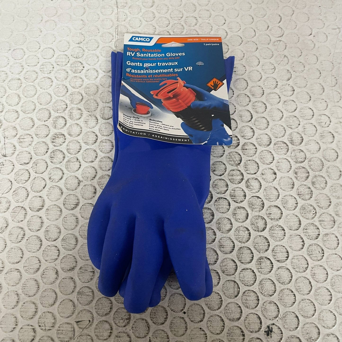 Camco 40287 RV Sanitation Gloves Reusable Blue PVC Heavy-Duty 1 Pair Universal