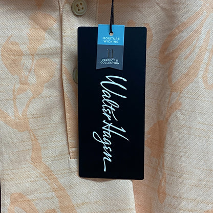 Walter Hagen Men's P11 Floral Pique Polo Relaxed Linear Floral Apricot MGA11507