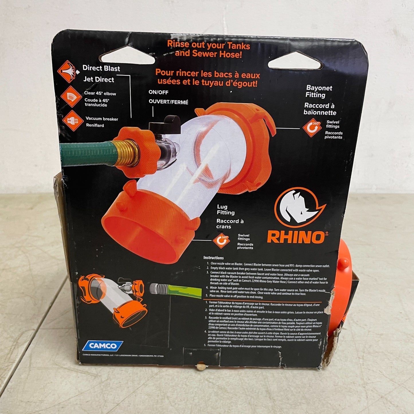 Camco Rhino Blaster RV Tank Rinser 39080 with Backflow Preventer Waste Cleaner