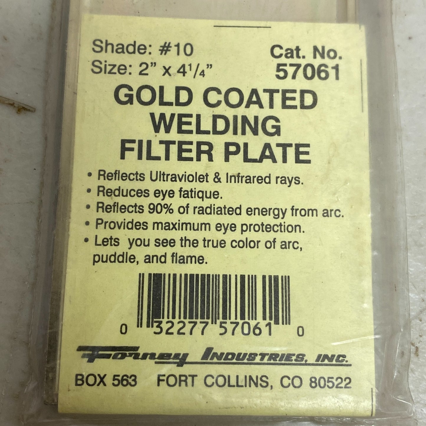 Forney 57061 Gold-Coated Shade 10 Welding Lens 2"x4-1/4" Glass Filter Plate
