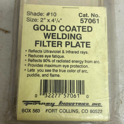 Forney 57061 Gold-Coated Shade 10 Welding Lens 2"x4-1/4" Glass Filter Plate
