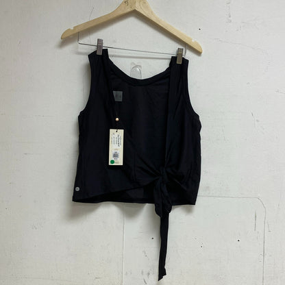 Calia Women Crop Wrap & Tie Tank Pure Black Sleeveless Solid Stylish WAX11234