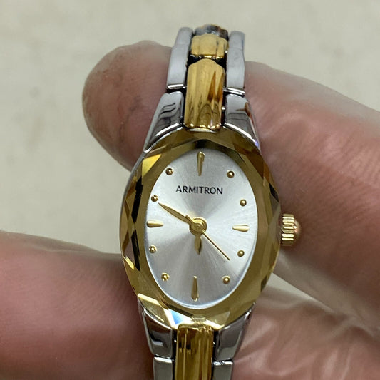 Armitron Watch Women Gold Silver Two Tone Faceted Bezel New Battery 6.5" J1134