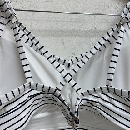Calia Women's Cross Back Bikini Top Simple Stripe White WSA20210PRTXWP