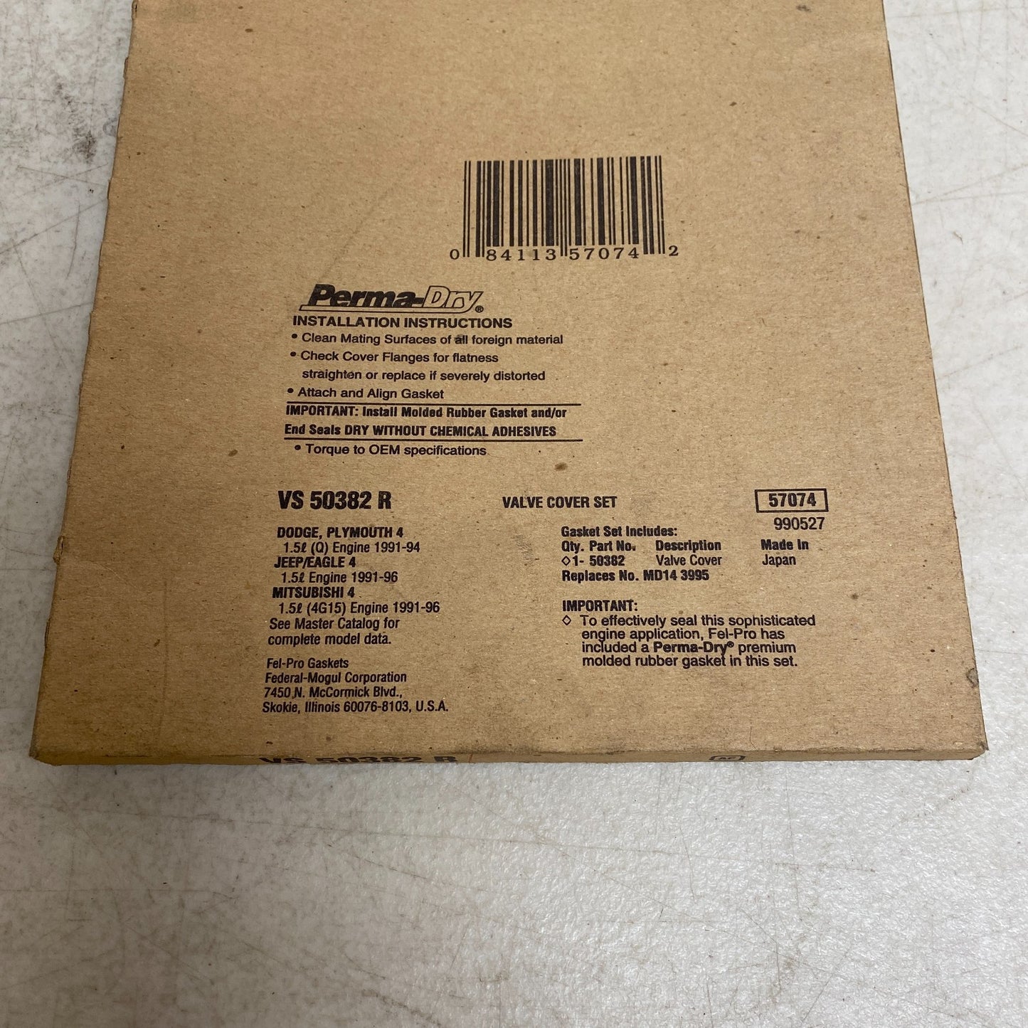 FEL-PRO VS50382R Valve Cover Gasket Set 91-96 Dodge Colt Mitsubishi Mirage 1.5L