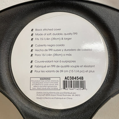 AutoCraft AC38454B Steering Wheel Cover Black Faux Leather Sleek Stitch 15"–16"