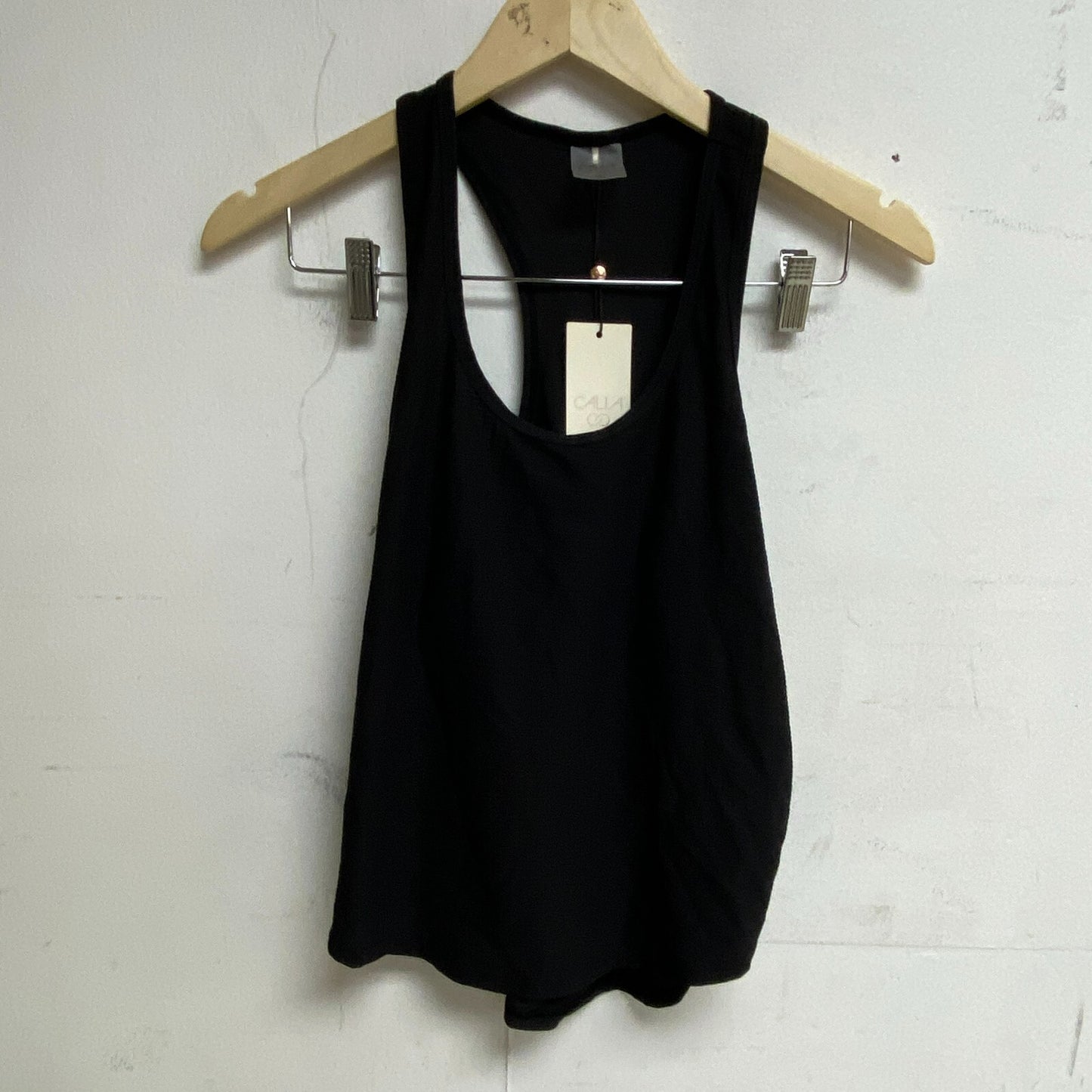 Calia Womens Scoop Neck Tank Pure Black Solid Sleeveless Racerback WAX11205S