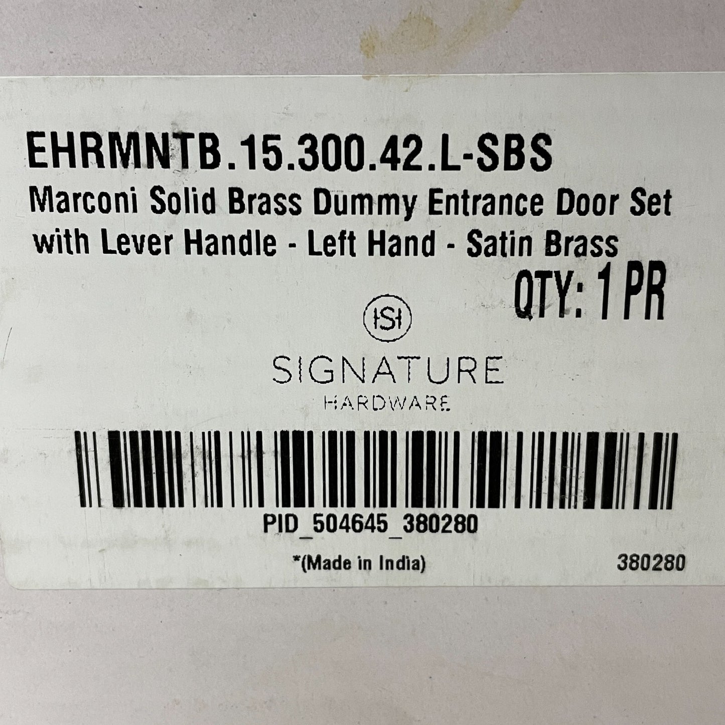 Signature Hardware Entrance Door Set Lever Dummy Satin Brass Left-Hand