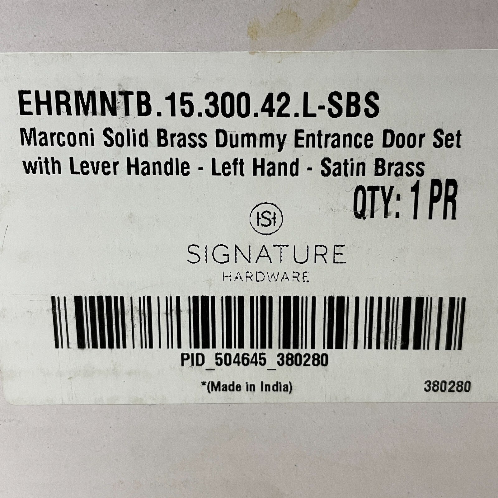 Signature Hardware Entrance Door Set Lever Dummy Satin Brass Left-Hand