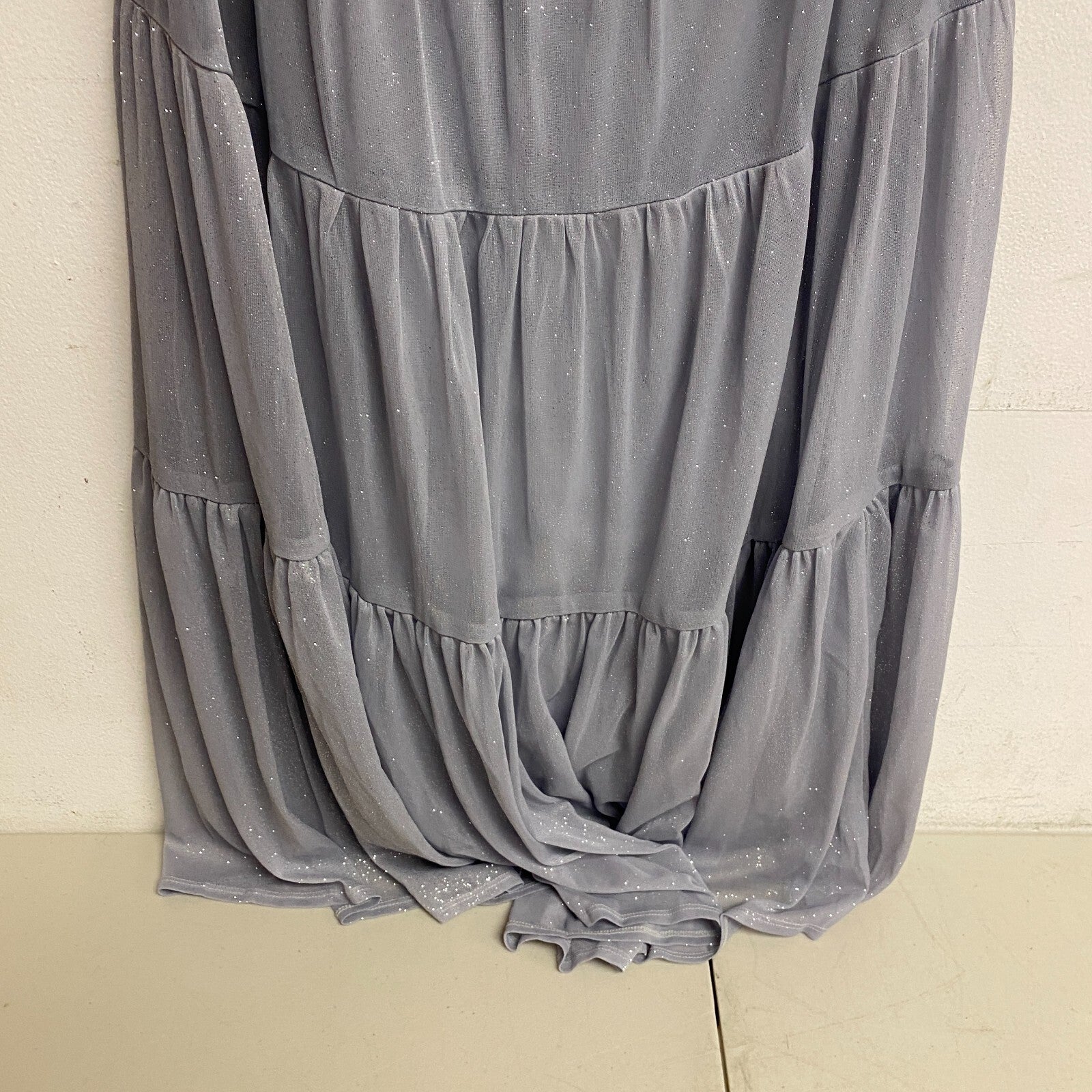 Danny & Nicole Women Short Sleeve Fit+Flare Tiered Maxi Dress Sz 14 Color Silver