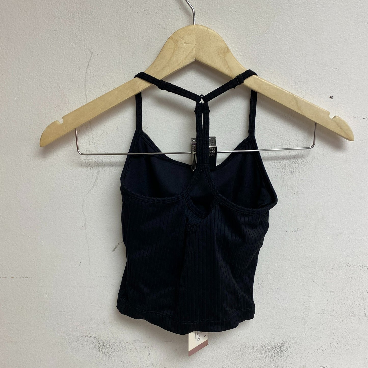 Calia Womens Rib Crop Cami Pure Black Solid Sleeveless Racerback WAX11196N