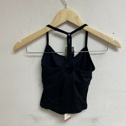 Calia Womens Rib Crop Cami Pure Black Solid Sleeveless Racerback WAX11196N