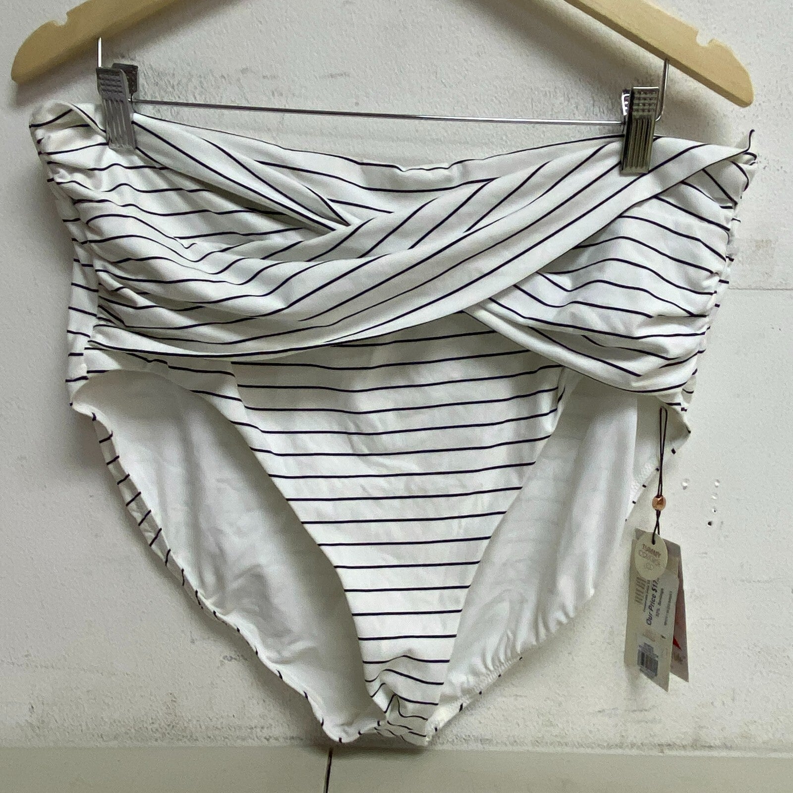 Calia Womens HR Twist Front Bottom Stripe White  Stylish Trendy WSA22401PRT