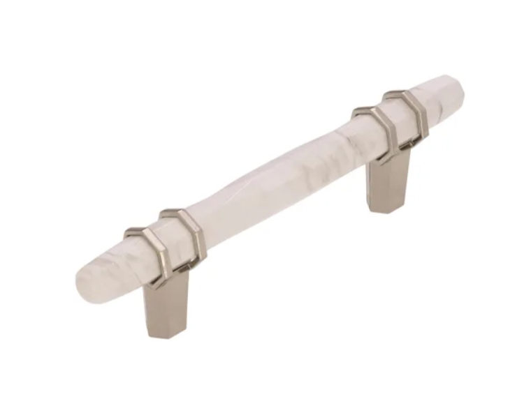 Amerock Carrione 3‑3/4″ Bar Cabinet Pull Marble White/Satin Nickel (TWO PACK)
