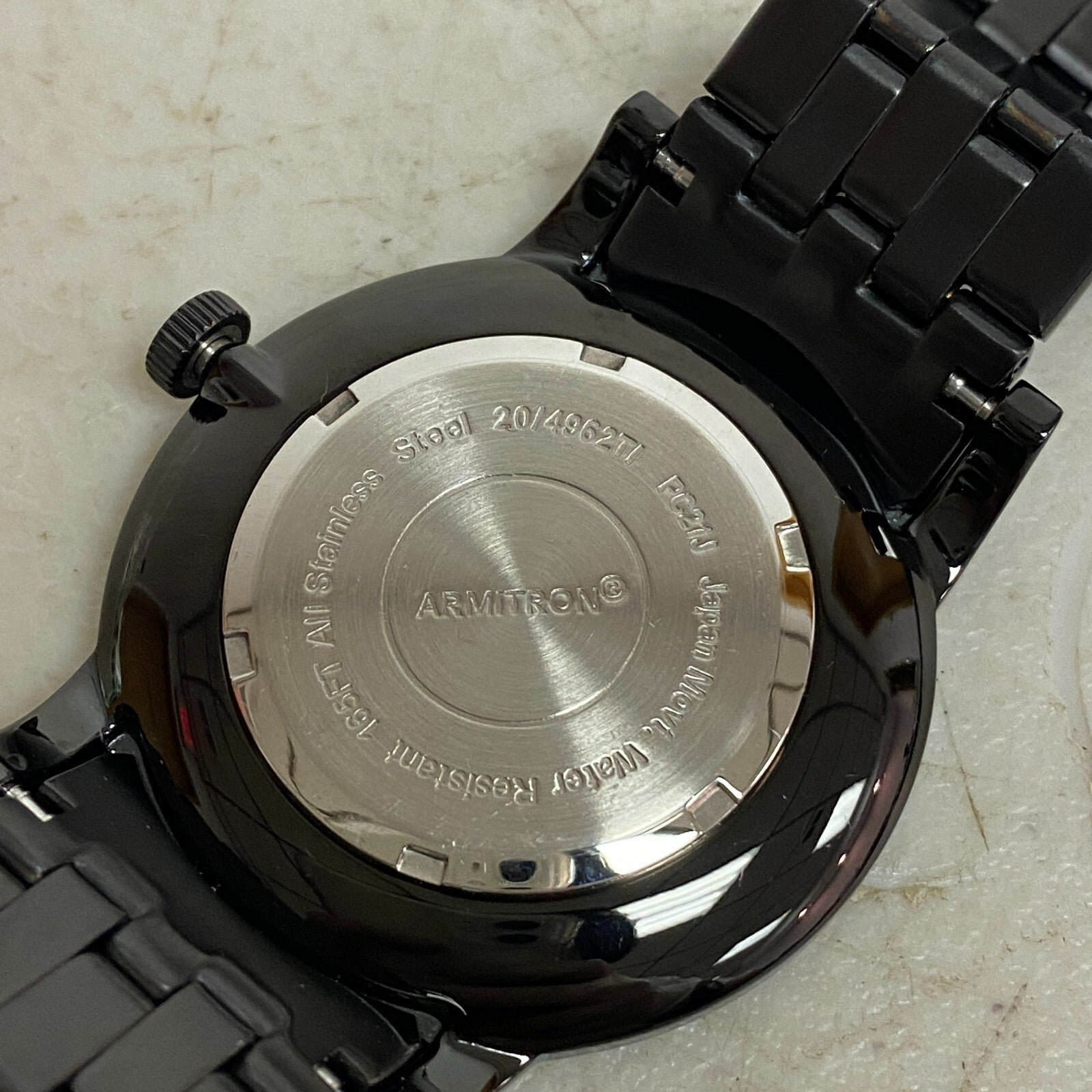 Armitron Steel Watch Men 42mm Black Round Dial 50M Stainless 6.5" 20/4962TI