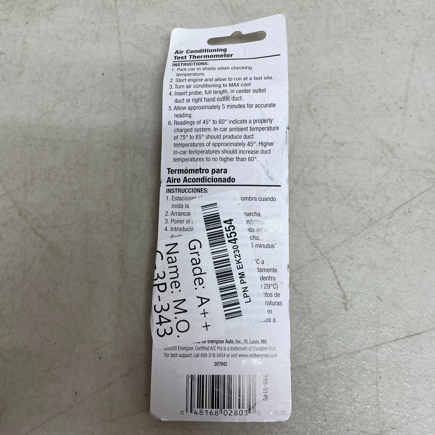 Interdynamics Certified A/C Pro Car AC Test Thermometer with Holder & Clip