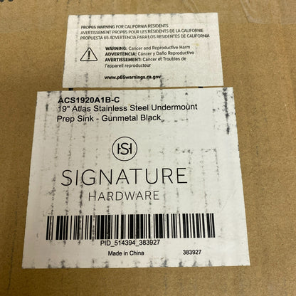 Signature Hardware 19" Atlas Stainless Steel Undermount Prep Sink - Gunmetal B,,