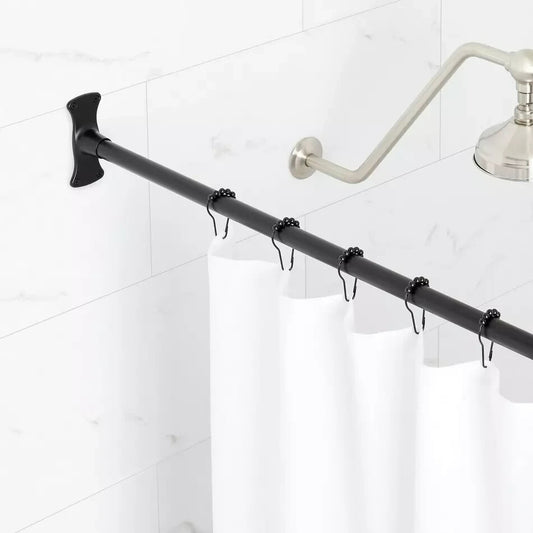 Signature Hardware 60" Straight Solid Brass Shower Rod - Matte Black