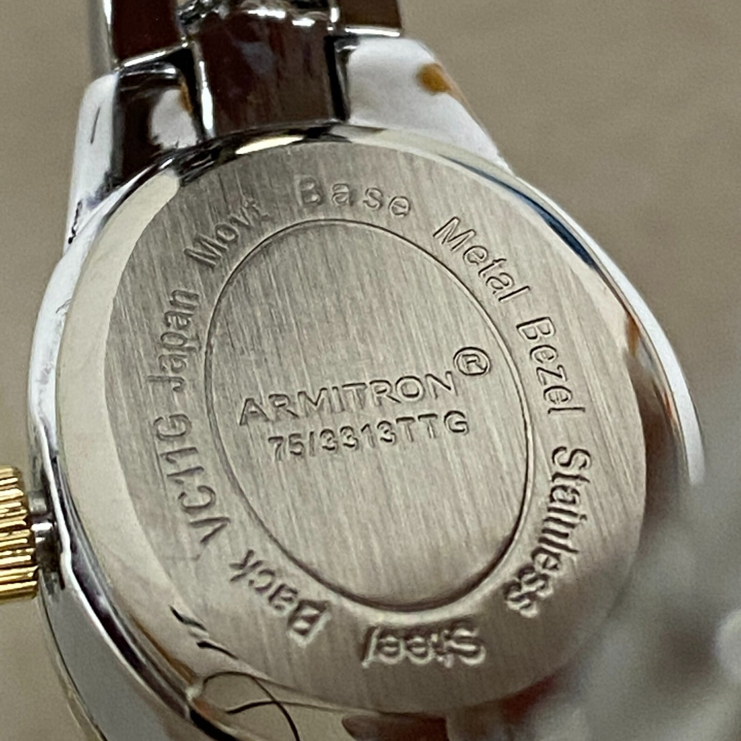 Armitron Watch Women Gold Silver Two Tone Faceted Bezel New Battery 6.5" J1134