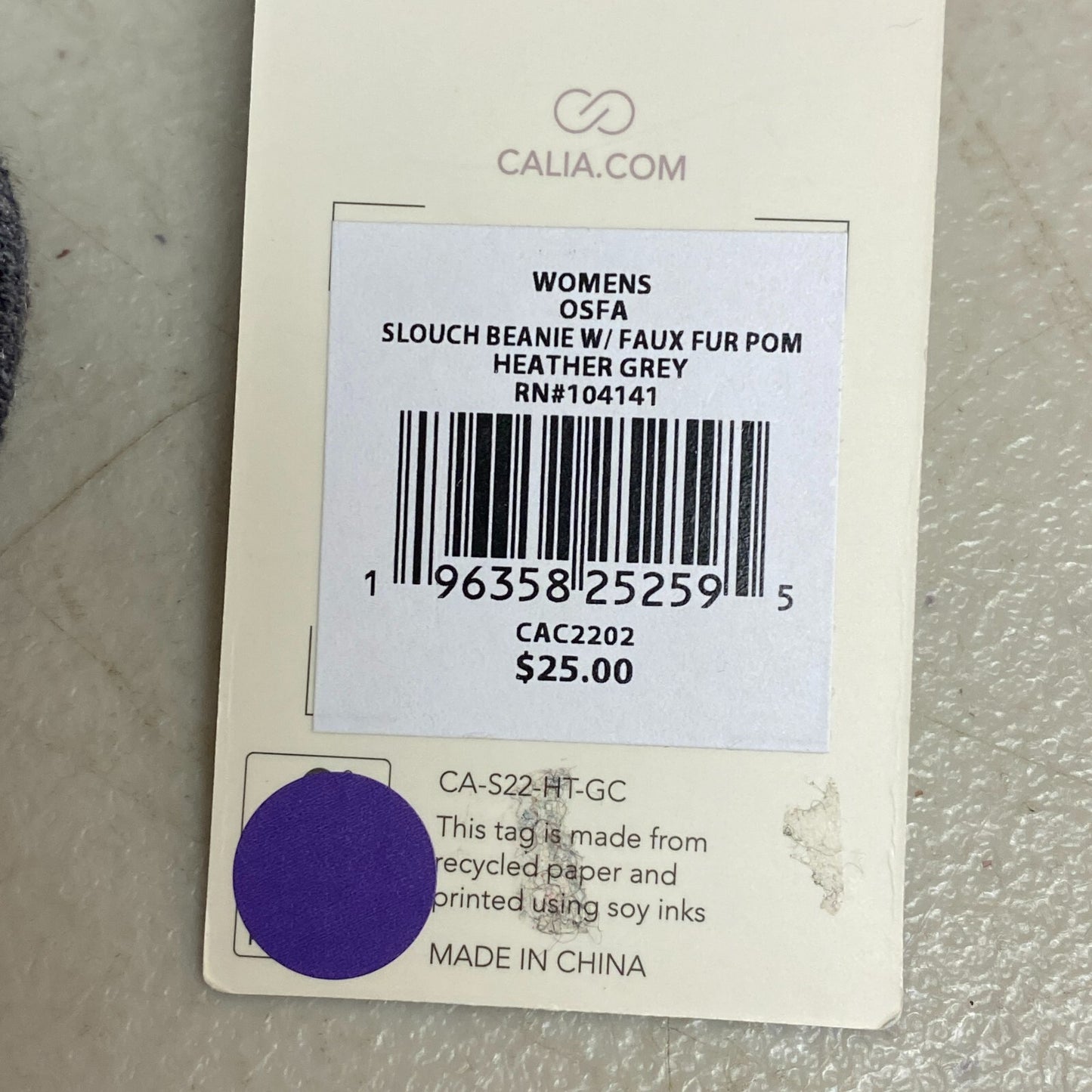 Calia Womens Slouch Beanie W/ Faux Fur Pom Beanie Heather NWT Grey CAC2202