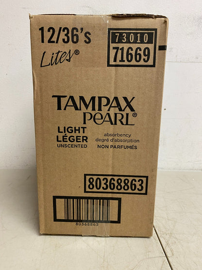 Tampax Pearl Lite's Light Flow Unscented Tampons 12 Packs of 36 (432 Count)