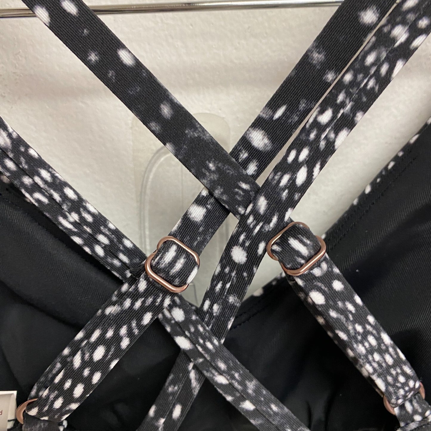 Calia Women's Strappy Racerback Bikini Top Deep Sea Dots Pure Black WSA23223PRT