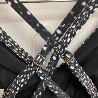 Calia Women's Strappy Racerback Bikini Top Deep Sea Dots Pure Black WSA23223PRT