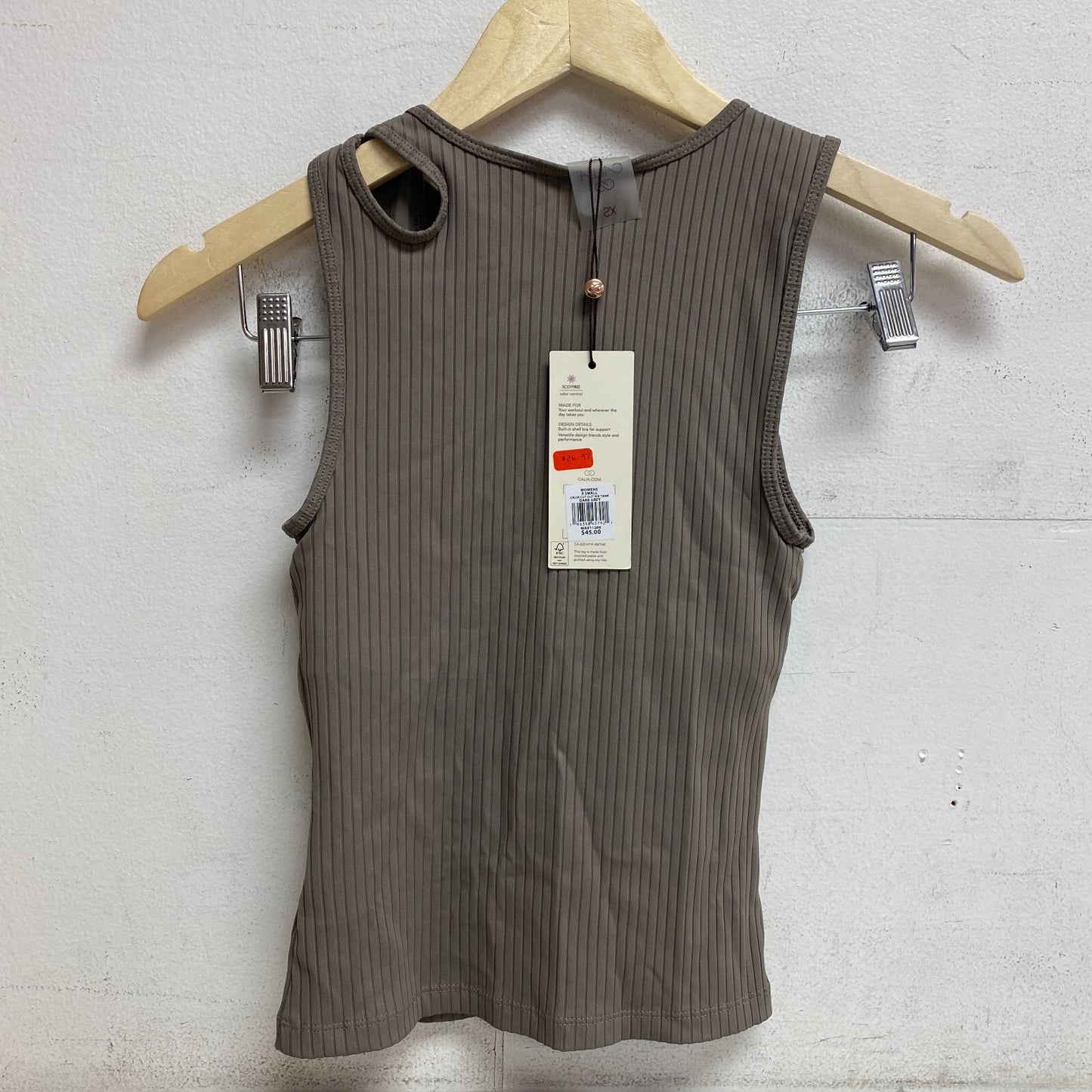 Calia Women's Trendy Striped Cut Out Ribbed Tank Top Dark Grey WAX11269 New